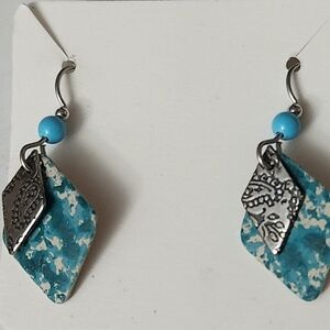 Turquoise Blue and Silver Color Dangle Earrings